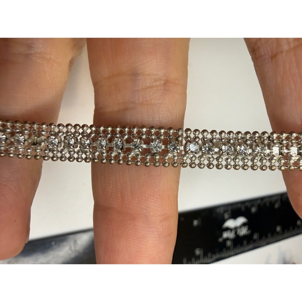 Silver Tone Rhinestone Ball Chain Multi Strand Adjustable Bracelet